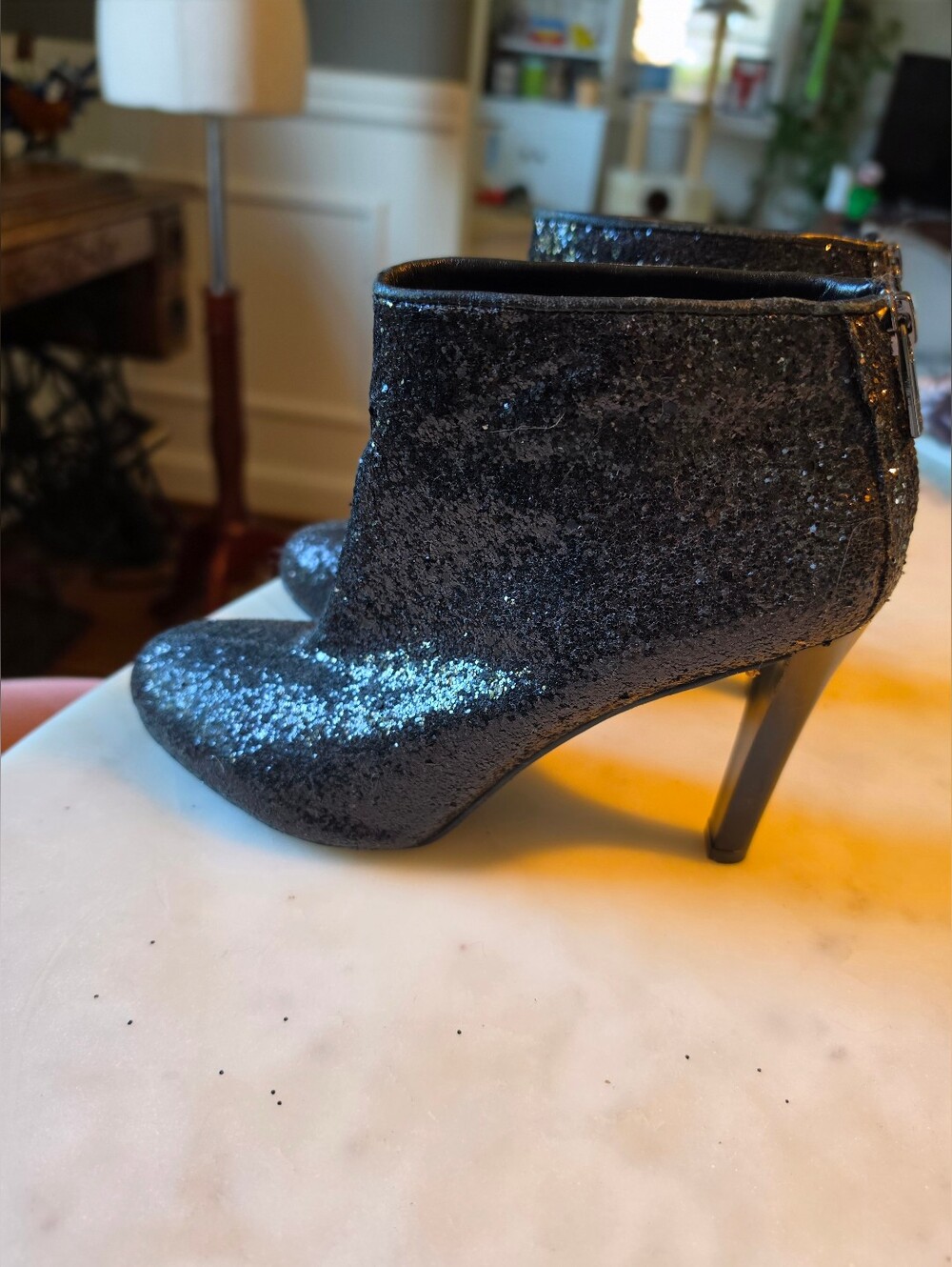 Tory Burch Black Glitter Stiletto  Ankle Booties Size 8